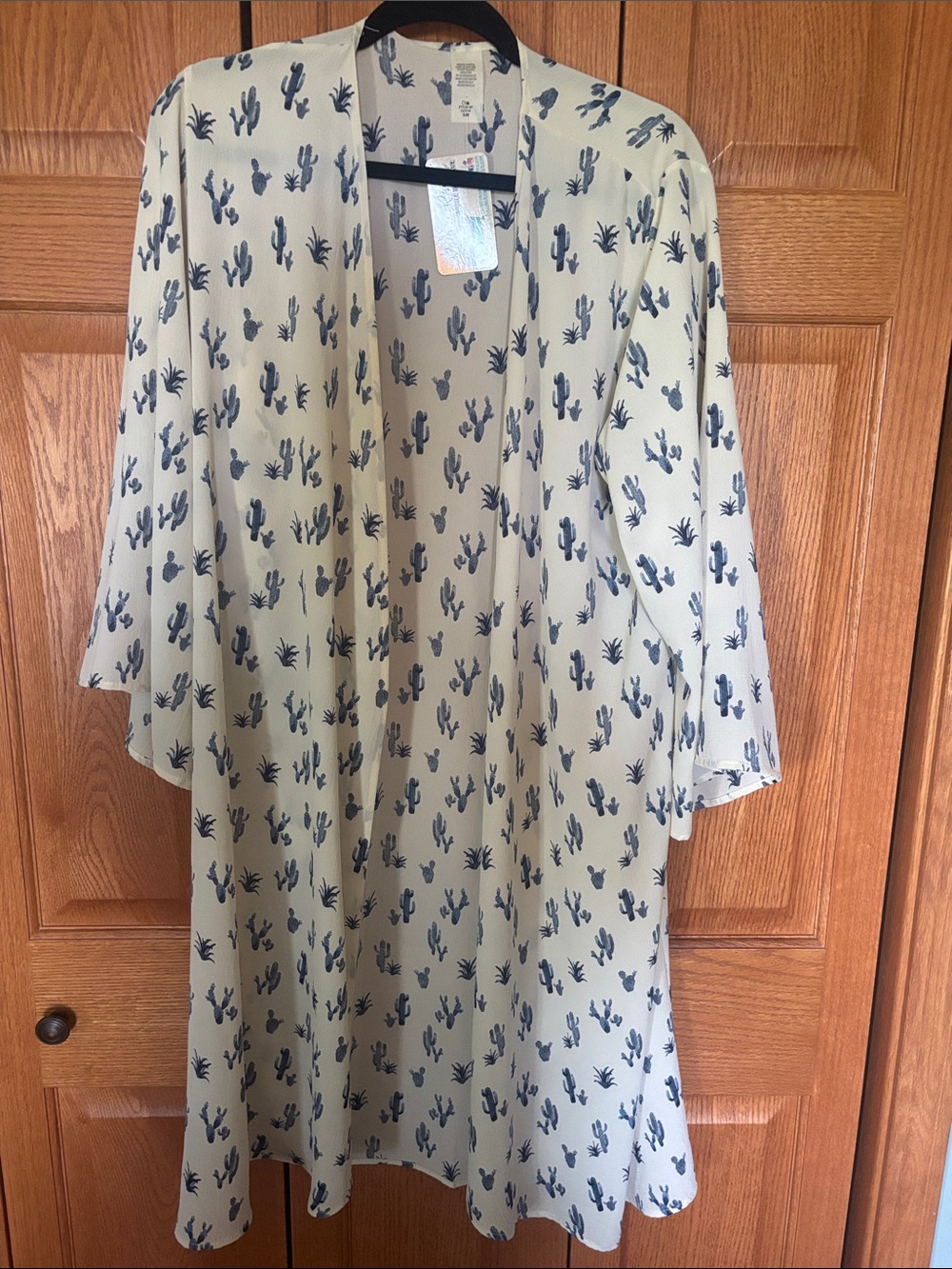 Light Cream Kimono with Navy Cactus Print